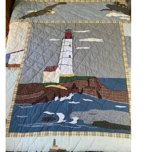 Lighthouse by the Bay 100% Cotton reversible Quilt appliqued PatchworkWall hang